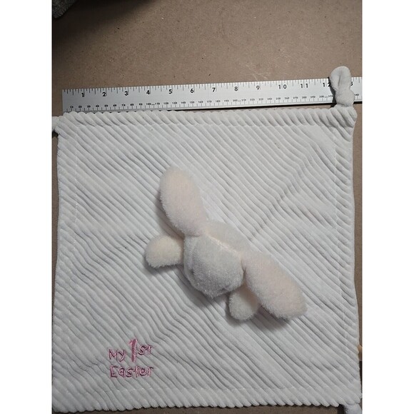 My 1st Easter White Bunny Plush Lovey Baby Security Blanket Toy Rattle Rabbit - Picture 5 of 5